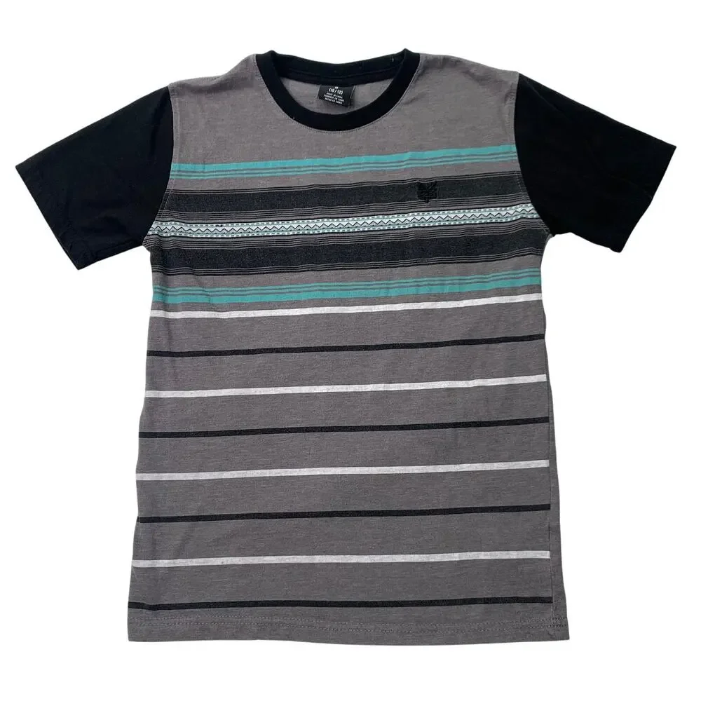 Zoo York Life Boys Medium 10/12 Tee Shirt Tribal Stripe Turquoise Short Sleeve